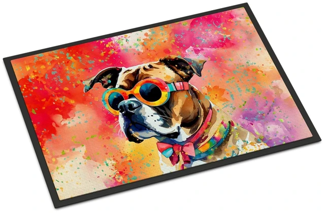 Main image of NEW Boxer Hippie Dawg Doormat Front Door Mat Indoor Outdoor Rugs for Entryway, Non Slip Washable Low Pile, 18H X 27W