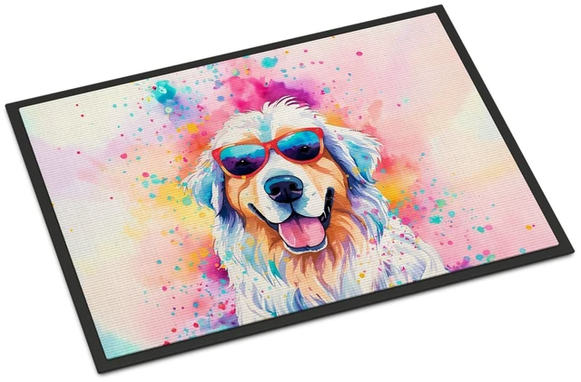 Main image of NEW Great Pyrenees Hippie Dawg Doormat Front Door Mat Indoor Outdoor Rugs for Entryway, Non Slip Washable Low Pile, 18H X 27W