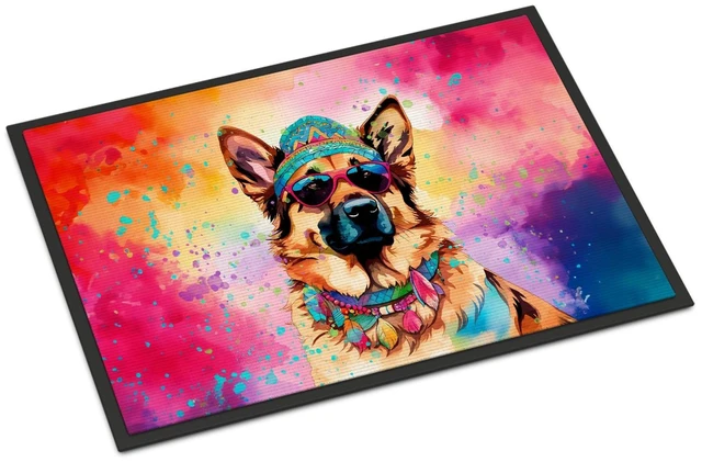 Main image of NEW German Shepherd Hippie Dawg Doormat Front Door Mat Indoor Outdoor Rugs for Entryway, Non Slip Washable Low Pile, 18H X 27W