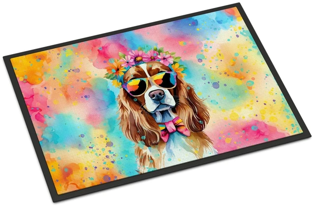 Main image of NEW Cavalier Spaniel Hippie Dawg Doormat Front Door Mat Indoor Outdoor Rugs for Entryway, Non Slip Washable Low Pile, 18H X 27W