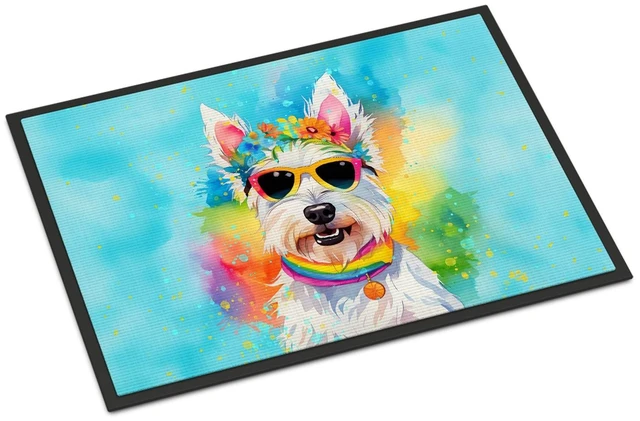 Main image of NEW Westie Hippie Dawg Doormat Front Door Mat Indoor Outdoor Rugs for Entryway, Non Slip Washable Low Pile, 18H X 27W