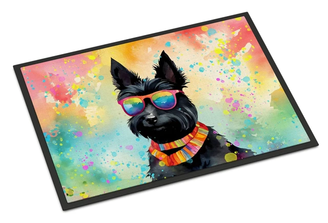Main image of NEW Scottish Terrier Hippie Dawg Doormat Front Door Mat Indoor Outdoor Rugs for Entryway, Non Slip Washable Low Pile, 18H X 27W