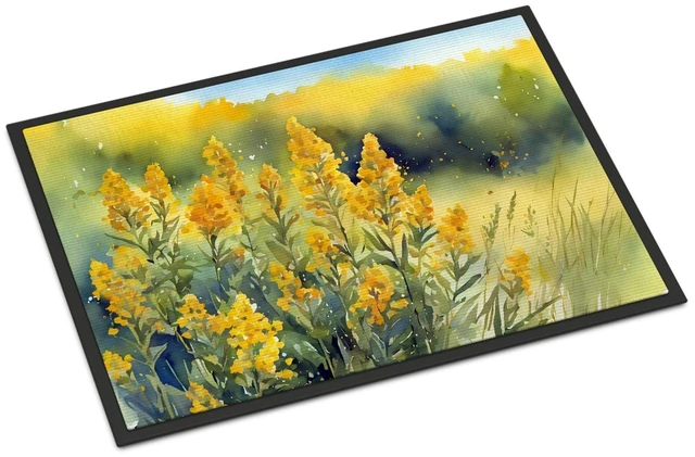 Main image of NEW Nebraska Goldenrod in Watercolor Doormat Front Door Mat Indoor Outdoor Rugs for Entryway, Non Slip Washable Low Pile, 18H X 27W
