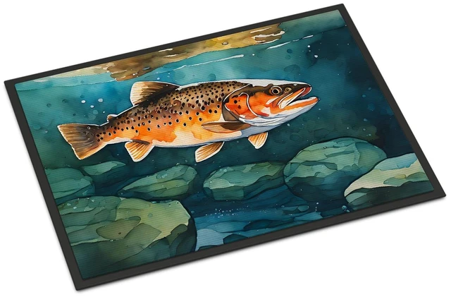 Main image of NEW Brown Trout Doormat Front Door Mat Indoor Outdoor Rugs for Entryway, Non Slip Washable Low Pile, 18H X 27W
