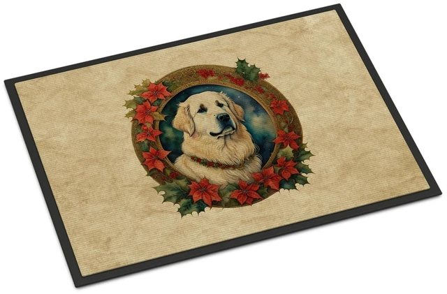 Main image of NEW Great Pyrenees Christmas Flowers Doormat Front Door Mat Indoor Outdoor Rugs for Entryway, Non Slip Washable Low Pile, 18H X 27W