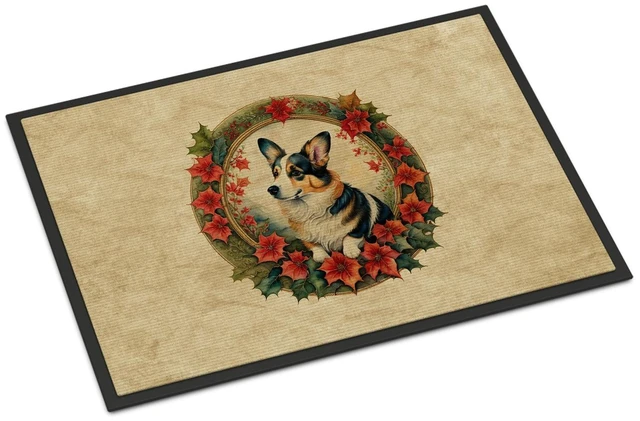 Main image of NEW Corgi Christmas Flowers Doormat Front Door Mat Indoor Outdoor Rugs for Entryway, Non Slip Washable Low Pile, 18H X 27W