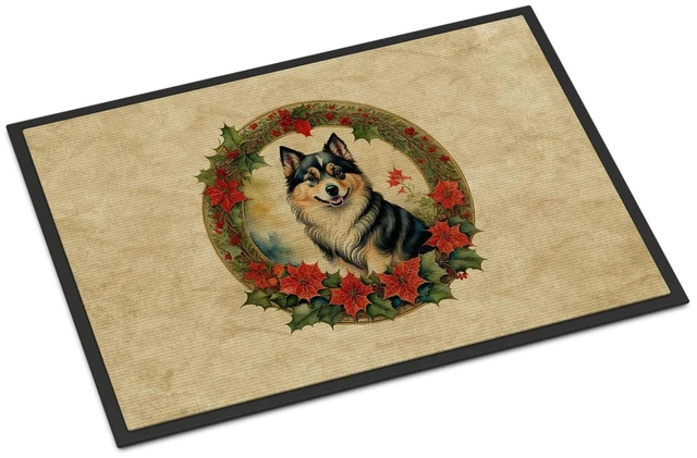 Main image of NEW Finnish Lapphund Christmas Flowers Doormat Front Door Mat Indoor Outdoor Rugs for Entryway, Non Slip Washable Low Pile, 18H X 27W