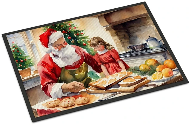 Main image of NEW Cookies with Santa Claus Doormat Front Door Mat Indoor Outdoor Rugs for Entryway, Non Slip Washable Low Pile, 18H X 27W