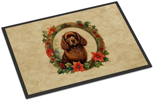 Main image of NEW American Water Spaniel Christmas Flowers Doormat Front Door Mat Indoor Outdoor Rugs for Entryway, Non Slip Washable Low Pile, 18H X 27W