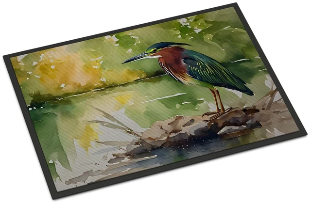 Main image of NEW Green Heron Doormat Front Door Mat Indoor Outdoor Rugs for Entryway, Non Slip Washable Low Pile, 18H X 27W