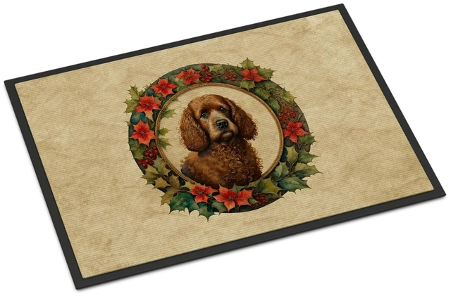 Main image of NEW Irish Water Spaniel Christmas Flowers Doormat Front Door Mat Indoor Outdoor Rugs for Entryway, Non Slip Washable Low Pile, 18H X 27W