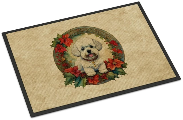 Main image of NEW Bichon Frise Christmas Flowers Doormat Front Door Mat Indoor Outdoor Rugs for Entryway, Non Slip Washable Low Pile, 18H X 27W