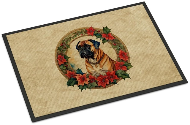Main image of NEW Bullmastiff Christmas Flowers Doormat Front Door Mat Indoor Outdoor Rugs for Entryway, Non Slip Washable Low Pile, 18H X 27W