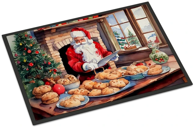 Main image of NEW Cookies with Santa Claus Doormat Front Door Mat Indoor Outdoor Rugs for Entryway, Non Slip Washable Low Pile, 18H X 27W