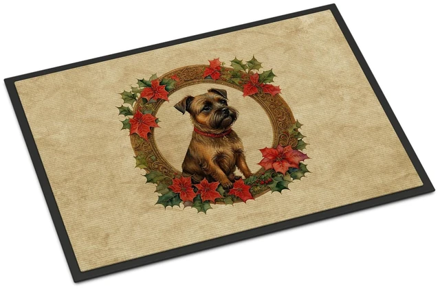 Main image of NEW Border Terrier Christmas Flowers Doormat Front Door Mat Indoor Outdoor Rugs for Entryway, Non Slip Washable Low Pile, 18H X 27W