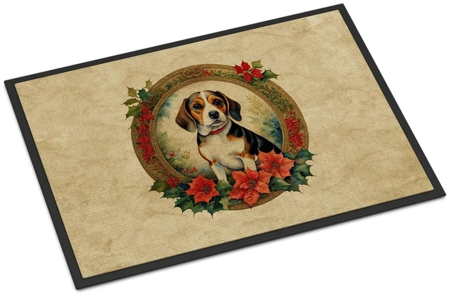 Main image of NEW Beagle Christmas Flowers Doormat Front Door Mat Indoor Outdoor Rugs for Entryway, Non Slip Washable Low Pile, 18H X 27W