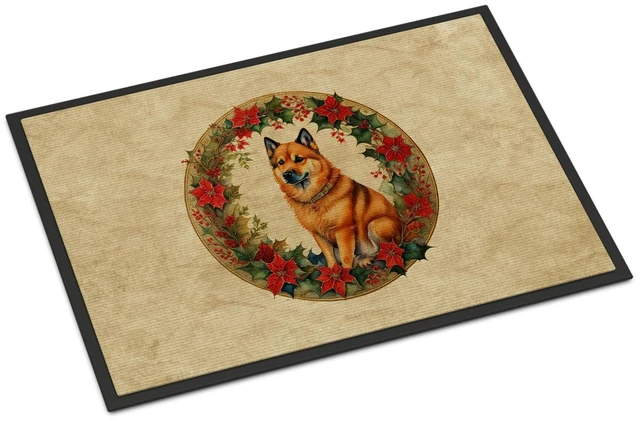 Main image of NEW Finnish Spitz Christmas Flowers Doormat Front Door Mat Indoor Outdoor Rugs for Entryway, Non Slip Washable Low Pile, 18H X 27W