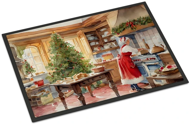 Main image of NEW Cookies with Santa Claus Mrs. Claus Doormat Front Door Mat Indoor Outdoor Rugs for Entryway, Non Slip Washable Low Pile, 18H X 27W