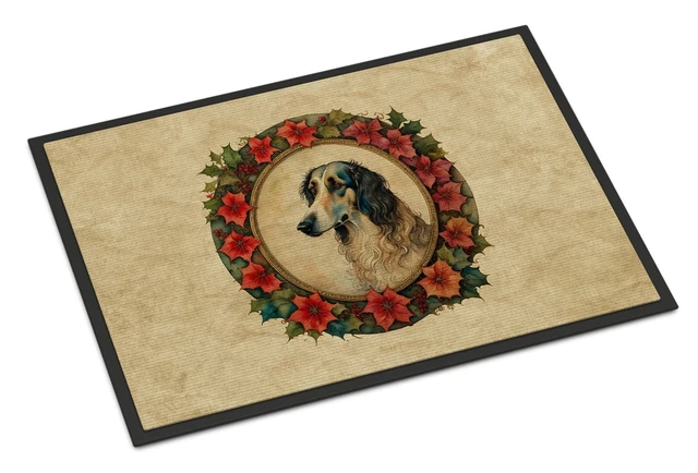 Main image of NEW Borzoi Christmas Flowers Doormat Front Door Mat Indoor Outdoor Rugs for Entryway, Non Slip Washable Low Pile, 18H X 27W