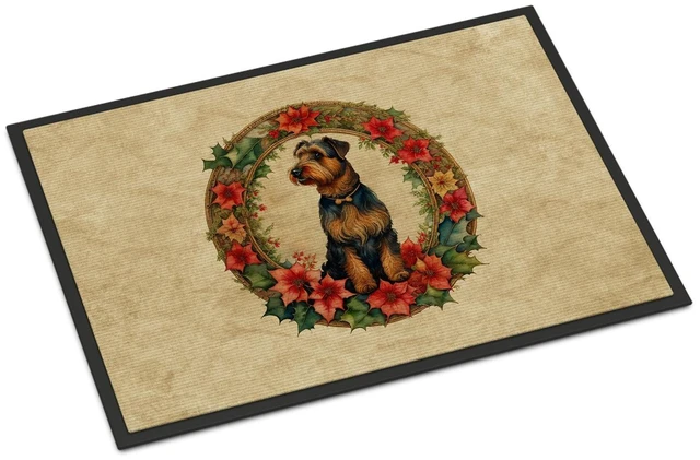 Main image of NEW Airedale Terrier Christmas Flowers Doormat Front Door Mat Indoor Outdoor Rugs for Entryway, Non Slip Washable Low Pile, 18H X 27W