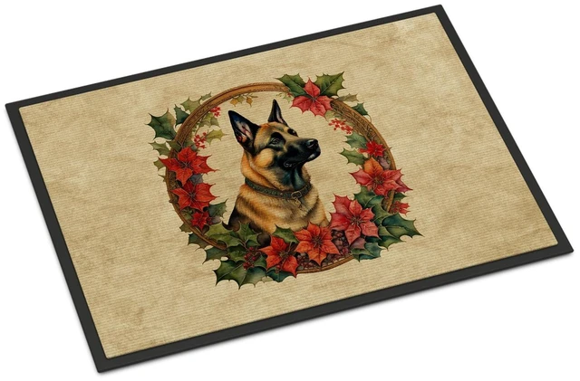 Main image of NEW Belgian Malinois Christmas Flowers Doormat Front Door Mat Indoor Outdoor Rugs for Entryway, Non Slip Washable Low Pile, 18H X 27W