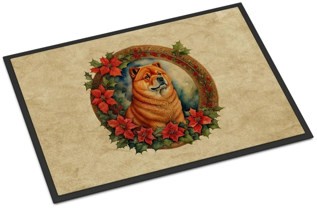 Main image of NEW Chow Chow Christmas Flowers Doormat Front Door Mat Indoor Outdoor Rugs for Entryway, Non Slip Washable Low Pile, 18H X 27W