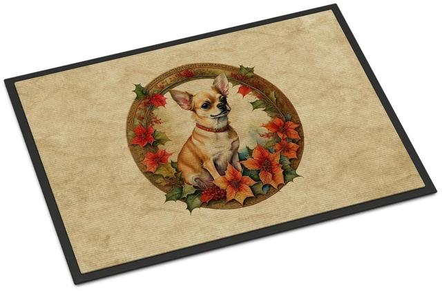 Main image of NEW Chihuahua Christmas Flowers Doormat Front Door Mat Indoor Outdoor Rugs for Entryway, Non Slip Washable Low Pile, 18H X 27W