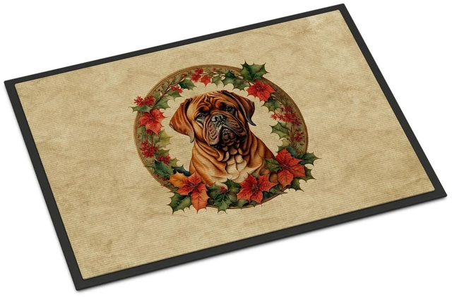 Main image of NEW Dogue de Bordeaux Christmas Flowers Doormat Front Door Mat Indoor Outdoor Rugs for Entryway, Non Slip Washable Low Pile, 18H X 27W