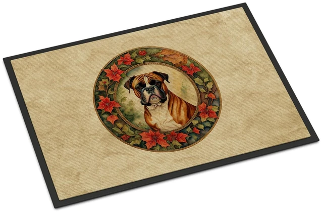 Main image of NEW Boxer Christmas Flowers Doormat Front Door Mat Indoor Outdoor Rugs for Entryway, Non Slip Washable Low Pile, 18H X 27W