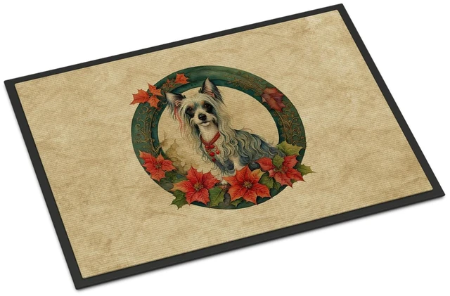 Main image of NEW Chinese Crested Christmas Flowers Doormat Front Door Mat Indoor Outdoor Rugs for Entryway, Non Slip Washable Low Pile, 18H X 27W