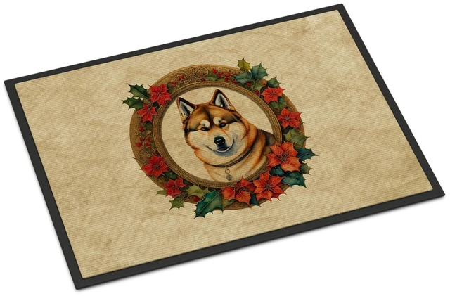Main image of NEW Akita Christmas Flowers Doormat Front Door Mat Indoor Outdoor Rugs for Entryway, Non Slip Washable Low Pile, 18H X 27W