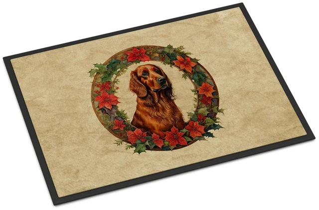 Main image of NEW Irish Setter Christmas Flowers Doormat Front Door Mat Indoor Outdoor Rugs for Entryway, Non Slip Washable Low Pile, 18H X 27W