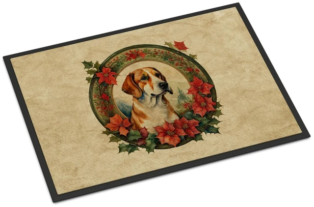 Main image of NEW English Foxhound Christmas Flowers Doormat Front Door Mat Indoor Outdoor Rugs for Entryway, Non Slip Washable Low Pile, 18H X 27W