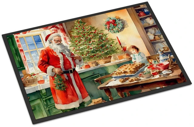 Main image of NEW Cookies with Santa Claus Papa Noel Doormat Front Door Mat Indoor Outdoor Rugs for Entryway, Non Slip Washable Low Pile, 18H X 27W