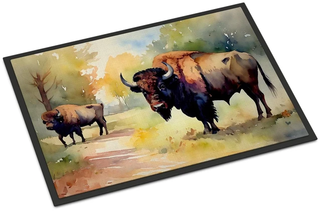 Main image of NEW Wood Bison Doormat Front Door Mat Indoor Outdoor Rugs for Entryway, Non Slip Washable Low Pile, 18H X 27W