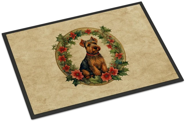 Main image of NEW Welsh Terrier Christmas Flowers Doormat Front Door Mat Indoor Outdoor Rugs for Entryway, Non Slip Washable Low Pile, 18H X 27W