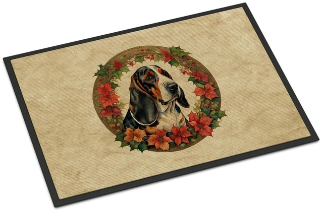 Main image of NEW Basset Hound Christmas Flowers Doormat Front Door Mat Indoor Outdoor Rugs for Entryway, Non Slip Washable Low Pile, 18H X 27W