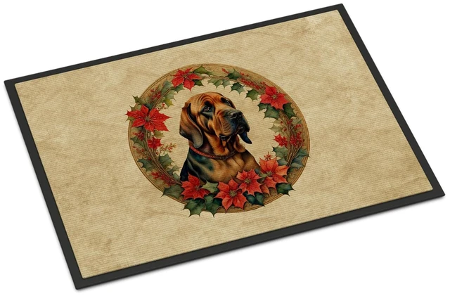 Main image of NEW Bloodhound Christmas Flowers Doormat Front Door Mat Indoor Outdoor Rugs for Entryway, Non Slip Washable Low Pile, 18H X 27W
