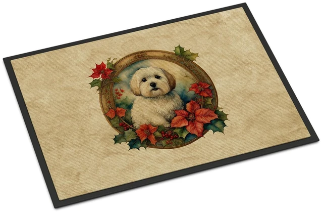 Main image of NEW Coton De Tulear Christmas Flowers Doormat Front Door Mat Indoor Outdoor Rugs for Entryway, Non Slip Washable Low Pile, 18H X 27W