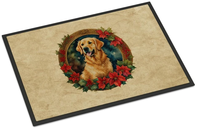 Main image of NEW Golden Retriever Christmas Flowers Doormat Front Door Mat Indoor Outdoor Rugs for Entryway, Non Slip Washable Low Pile, 18H X 27W