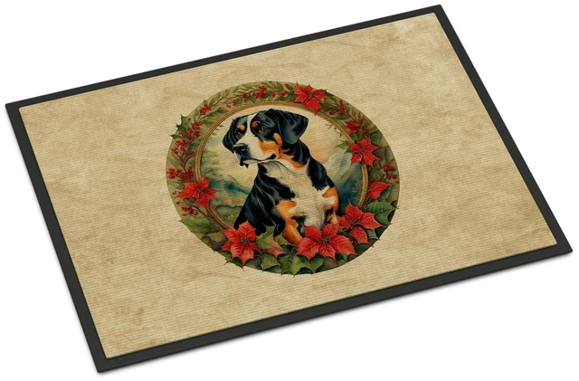 Main image of NEW Entlebucher Mountain Dog Christmas Flowers Doormat Front Door Mat Indoor Outdoor Rugs for Entryway, Non Slip Washable Low Pile, 18H X 27W