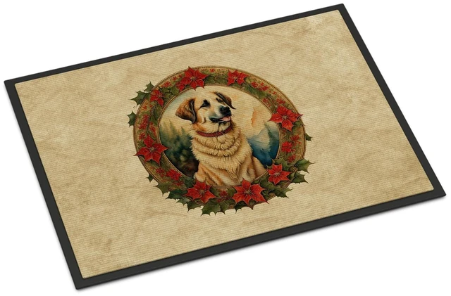 Main image of NEW Anatolian Shepherd Dog Christmas Flowers Doormat Front Door Mat Indoor Outdoor Rugs for Entryway, Non Slip Washable Low Pile, 18H X 27W