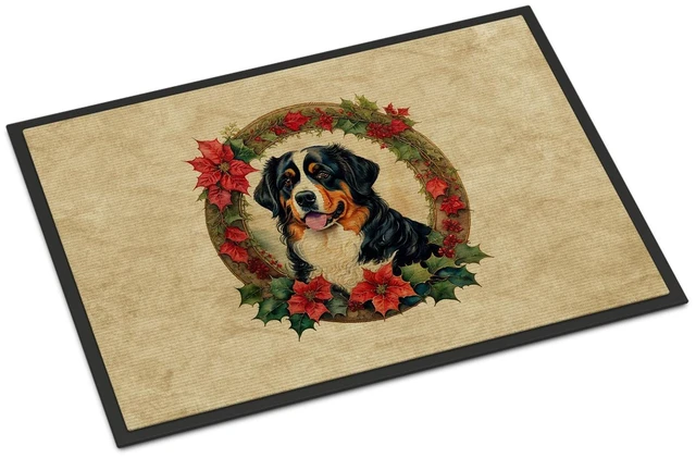 Main image of NEW Bernese Mountain Dog Christmas Flowers Doormat Front Door Mat Indoor Outdoor Rugs for Entryway, Non Slip Washable Low Pile, 18H X 27W