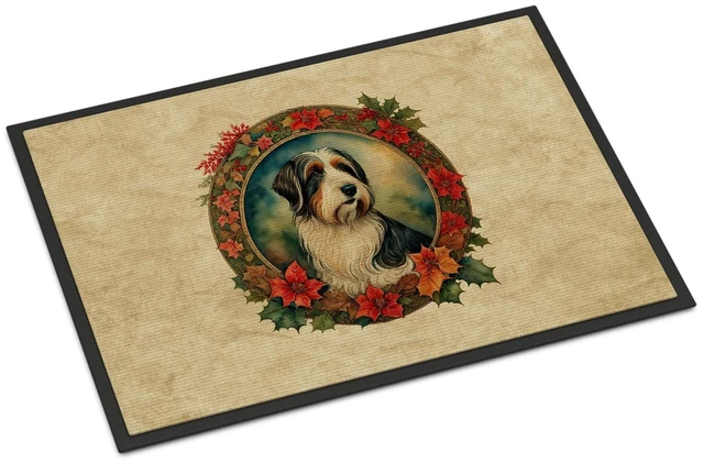 Main image of NEW Bearded Collie Christmas Flowers Doormat Front Door Mat Indoor Outdoor Rugs for Entryway, Non Slip Washable Low Pile, 18H X 27W
