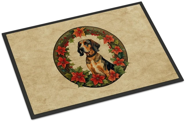 Main image of NEW American English Coonhound Christmas Flowers Doormat Front Door Mat Indoor Outdoor Rugs for Entryway, Non Slip Washable Low Pile, 18H X 27W
