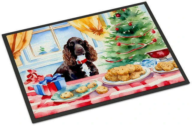 Main image of NEW American Water Spaniel Christmas Cookies Doormat Front Door Mat Indoor Outdoor Rugs for Entryway, Non Slip Washable Low Pile, 18H X 27W
