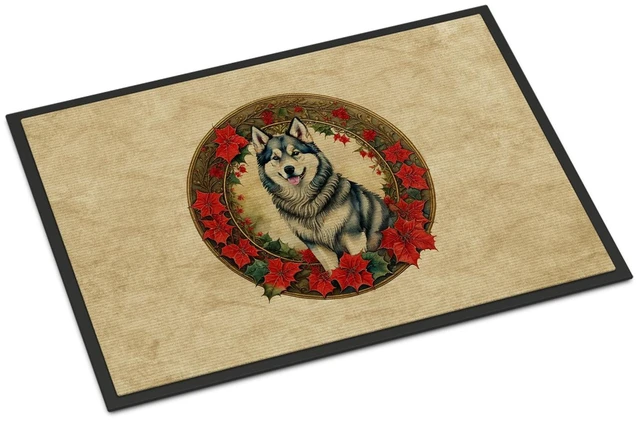 Main image of NEW Alaskan Malamute Christmas Flowers Doormat Front Door Mat Indoor Outdoor Rugs for Entryway, Non Slip Washable Low Pile, 18H X 27W