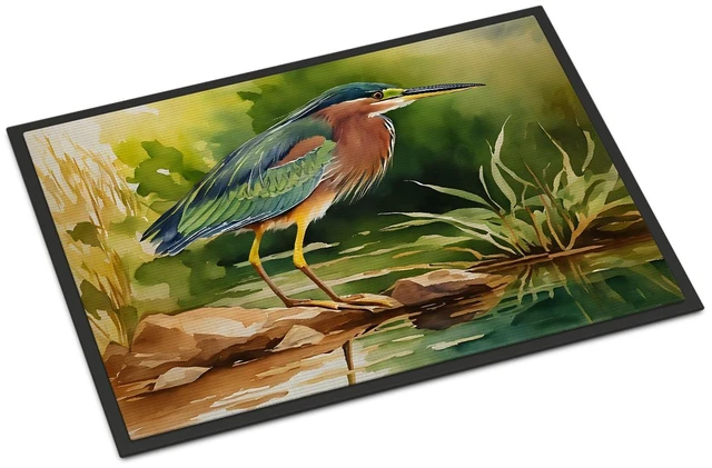 Main image of NEW Green Heron Doormat Front Door Mat Indoor Outdoor Rugs for Entryway, Non Slip Washable Low Pile, 18H X 27W