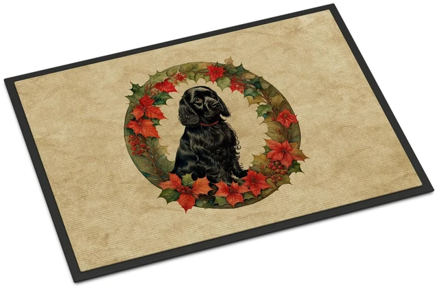 Main image of NEW Cocker Spaniel Christmas Flowers Doormat Front Door Mat Indoor Outdoor Rugs for Entryway, Non Slip Washable Low Pile, 18H X 27W