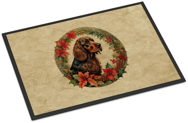 Main image of NEW Field Spaniel Christmas Flowers Doormat Front Door Mat Indoor Outdoor Rugs for Entryway, Non Slip Washable Low Pile, 18H X 27W